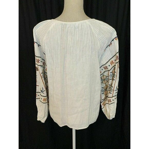 Zara Womens White Brown Red Embroidered Bohemian Long Sleeve Top Blouse Xs - Picture 4 of 6